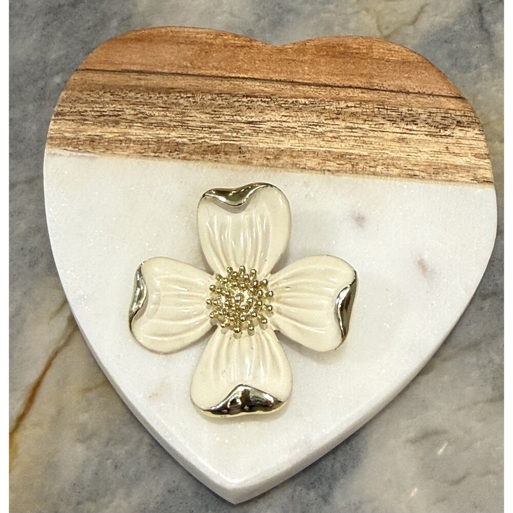Vintage Gerrys Gold Tone Cream Enamel Dogwood Flower Brooch Floral Statement Pin